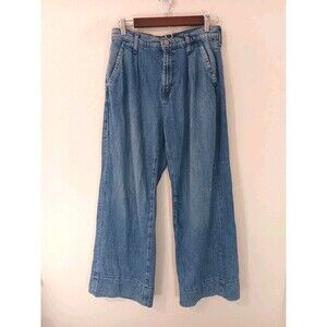 Gap High Rise Wide Leg Trouser Jeans Medium Wash 100% Cotton Size 6 / 28R